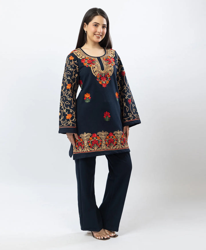 Kashmiri Floral Embroidered Fleece Kurta Set