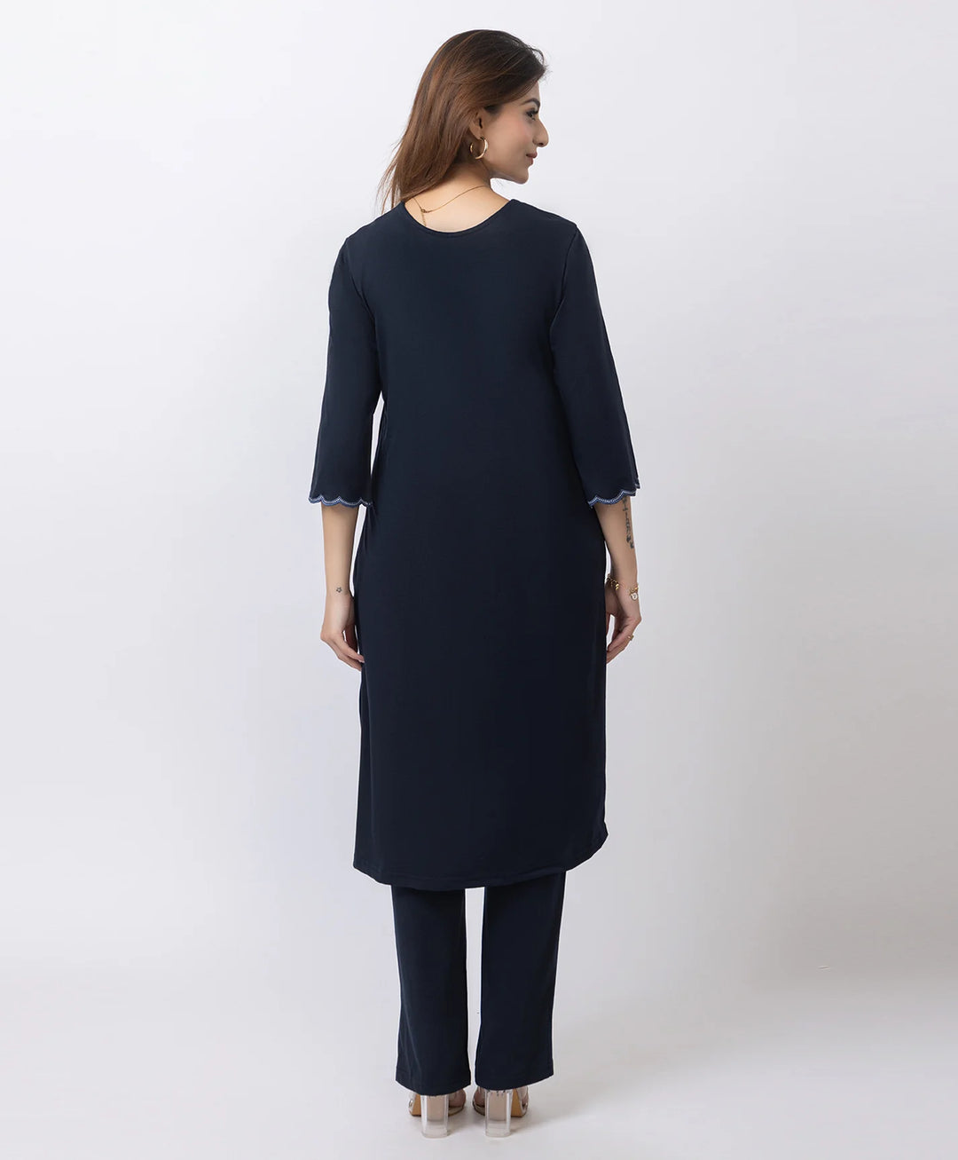 Graceful Long Kurta Set with Embroidered Neckline