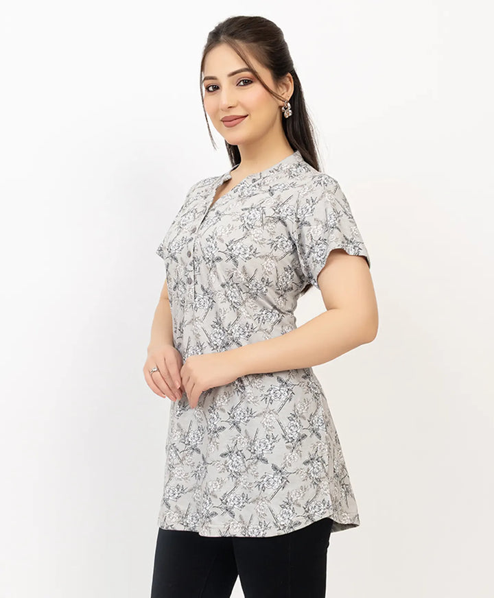 Floral Print Short Sleeve Tunic Kurti