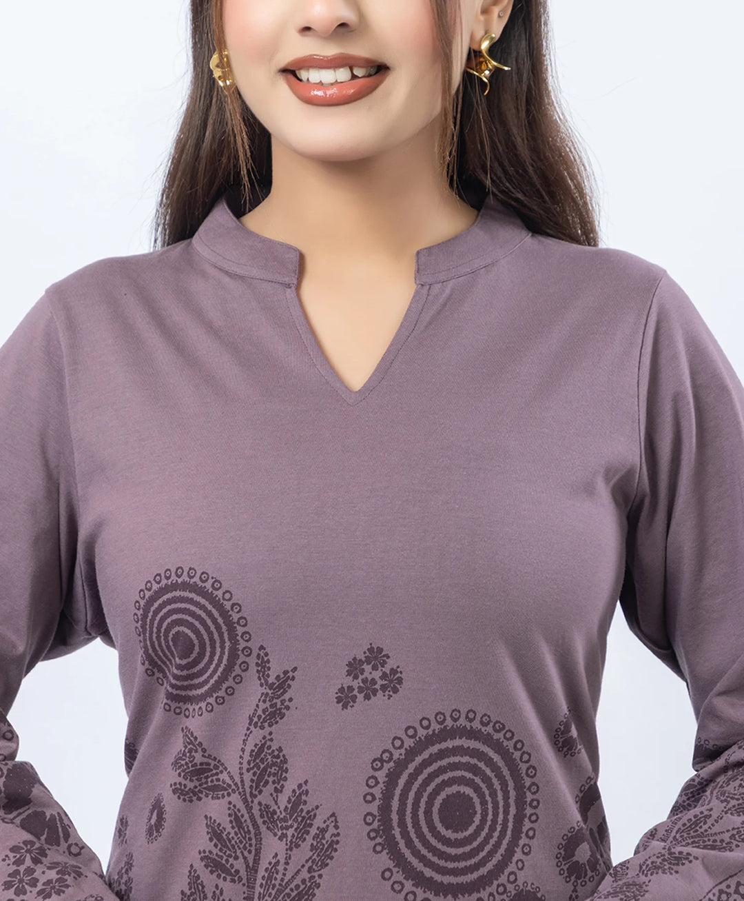 V-Notch Floral Tunic & Coordinated Printed Bottom Co-Ord Set