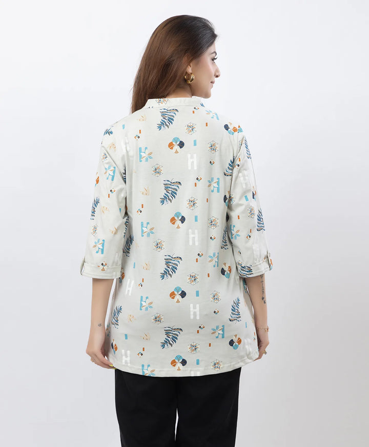 Printed Front-Placket Hip-Length Short Kurti