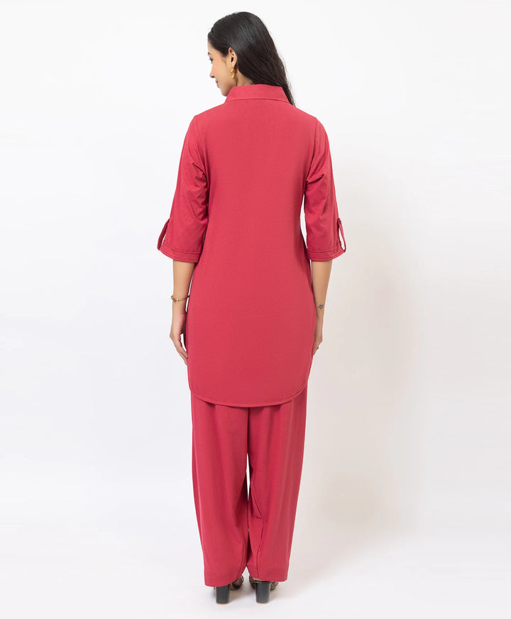 Collared Pathani Kurta with Relaxed Draped Salwar