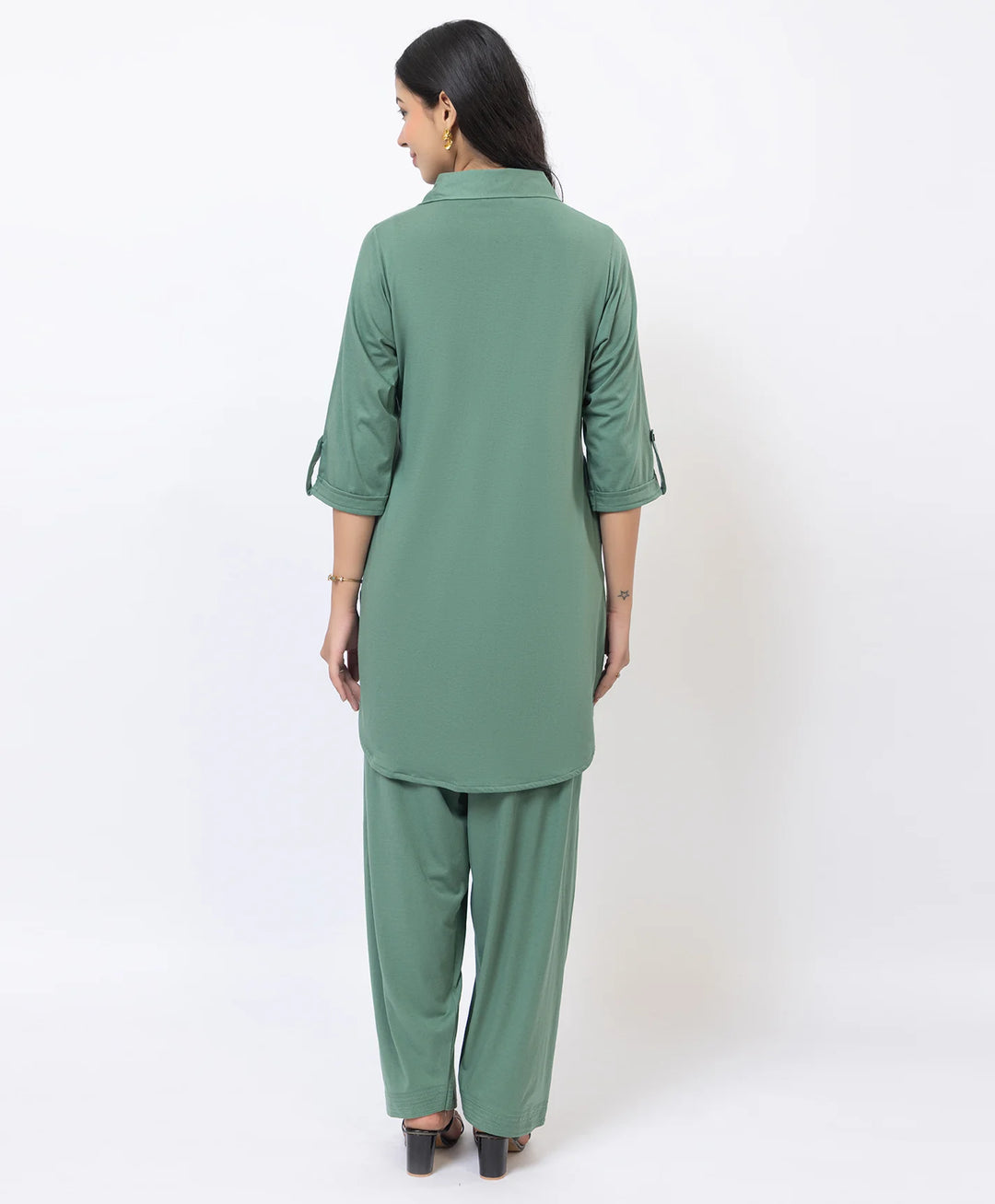 Collared Pathani Kurta with Relaxed Draped Salwar