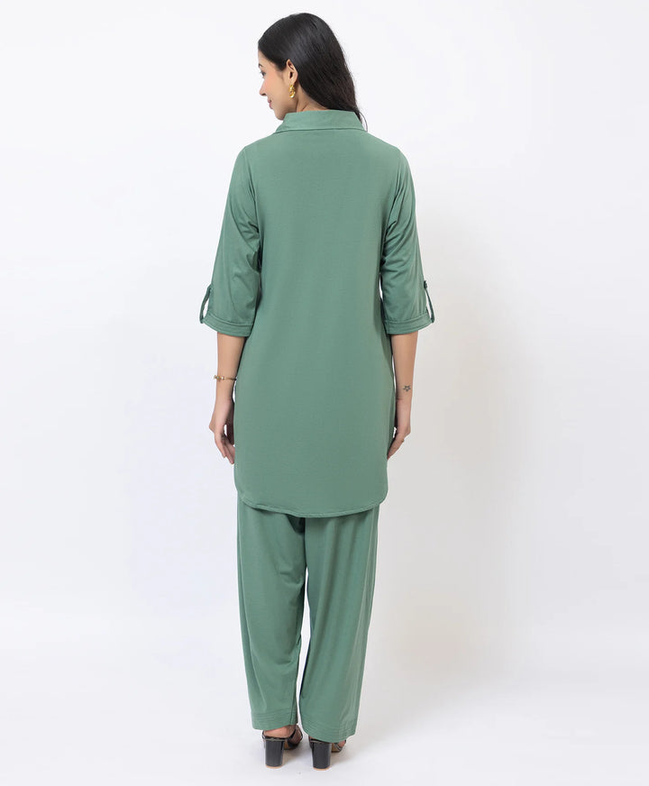 Collared Pathani Kurta with Relaxed Draped Salwar