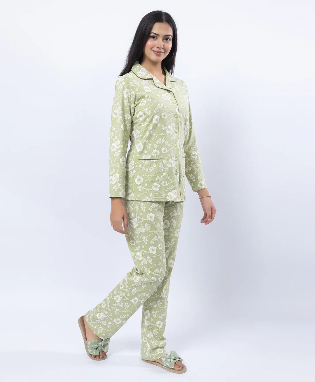 Printed Night Suit with Contrast Piping & Pockets
