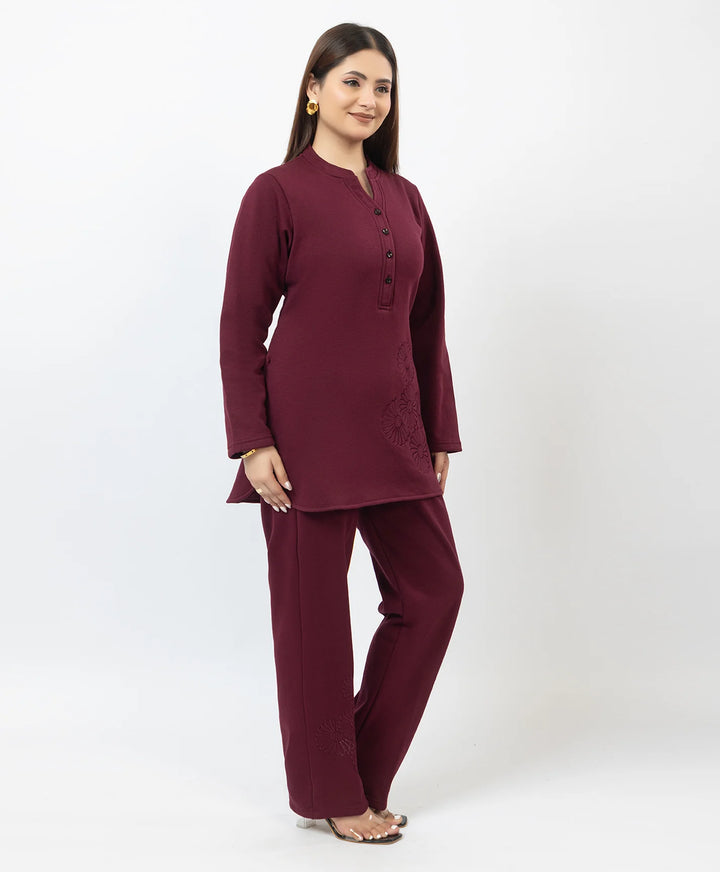 Band Collar Floral Embroidered Kurta and Straight Pants Set