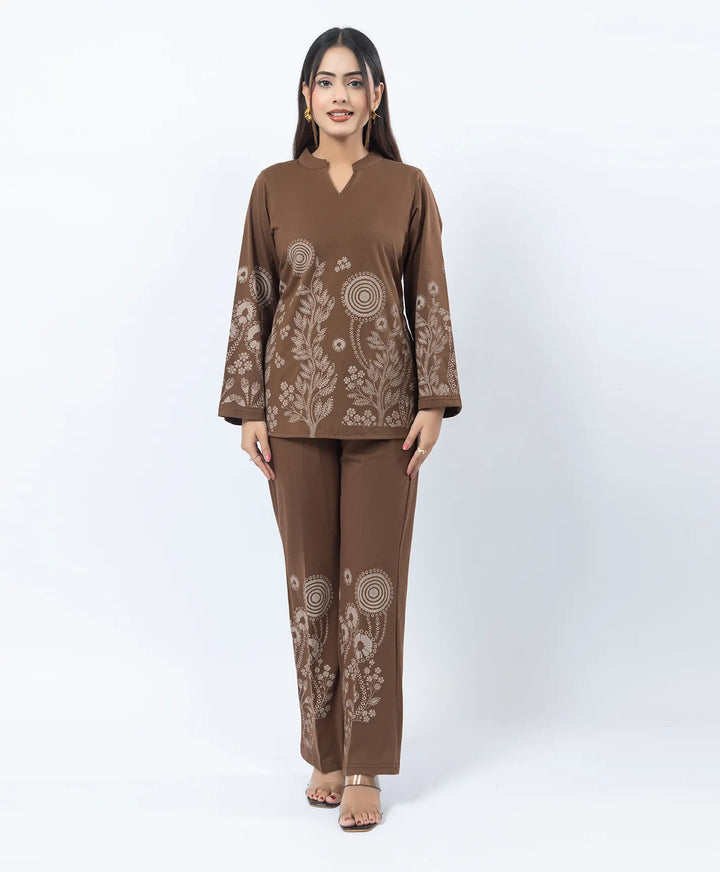 V-Notch Floral Tunic & Coordinated Printed Bottom Co-Ord Set