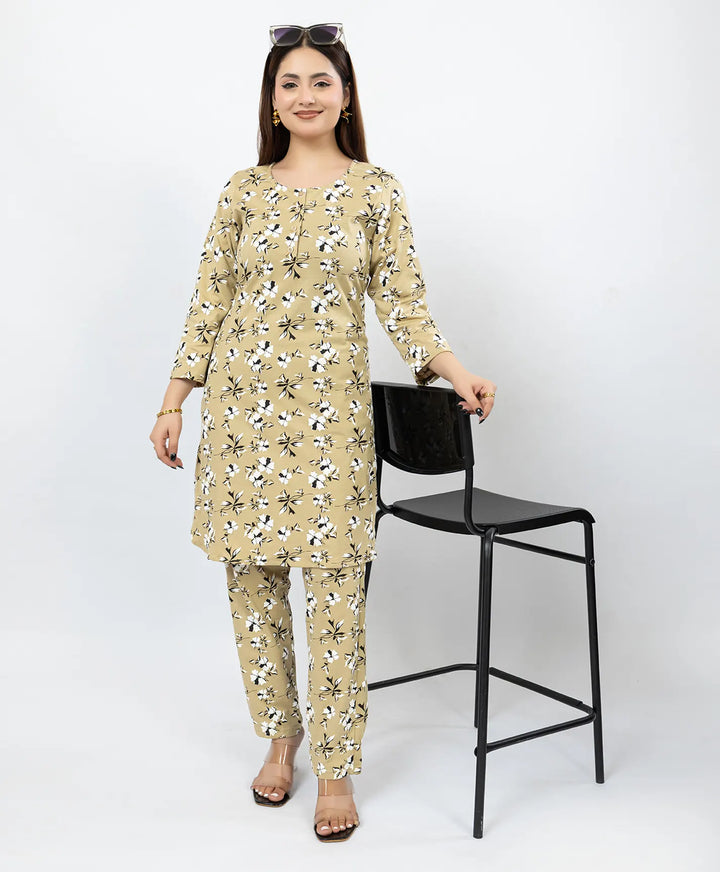Quarter Sleeve Printed Cotton Kurta with Straight Pant Set