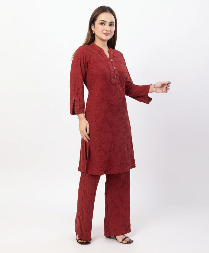 Straight Fit Kurta Set with Buttoned V-Placket & Notched Cuff Sleeves
