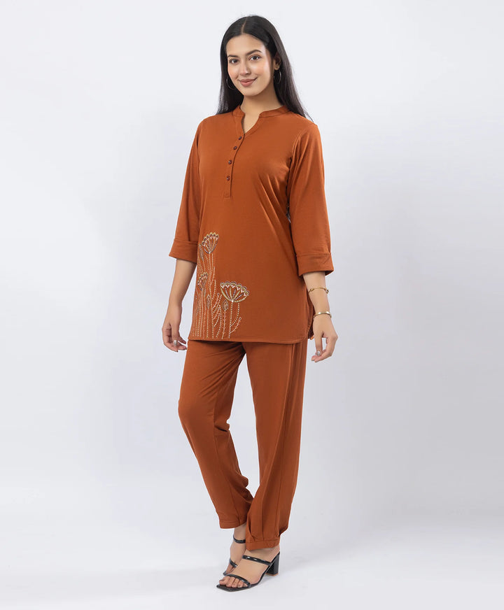 Premium Floral Embroidered Mandarin Collar Kurta Set