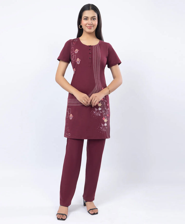 Printed Straight Kurta with Round Neck & Straight Pants Set