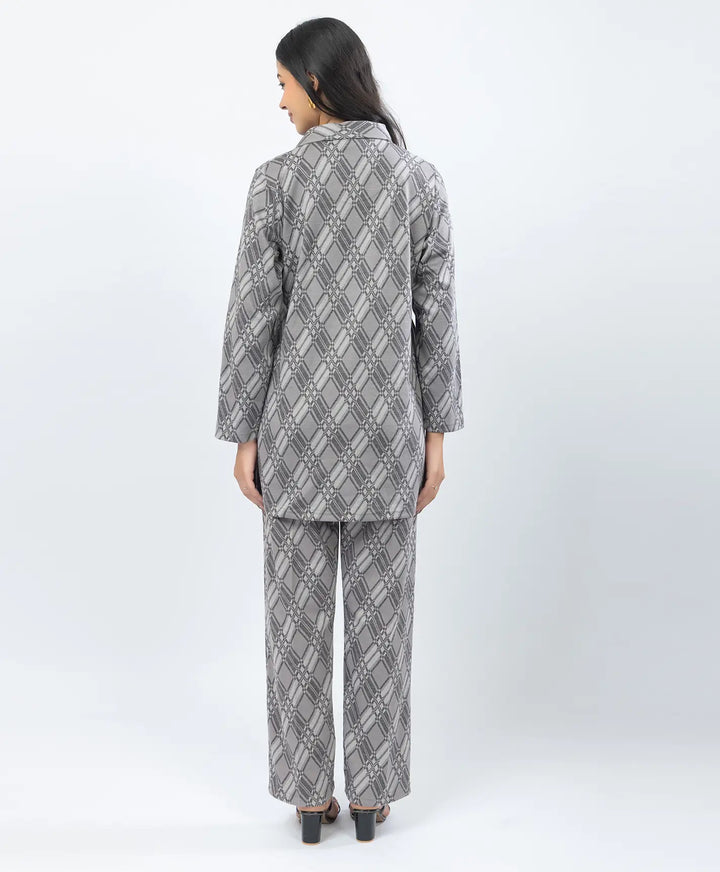 Checkered Co-Ord Set with Double-Button Front Placket & Straight Pants