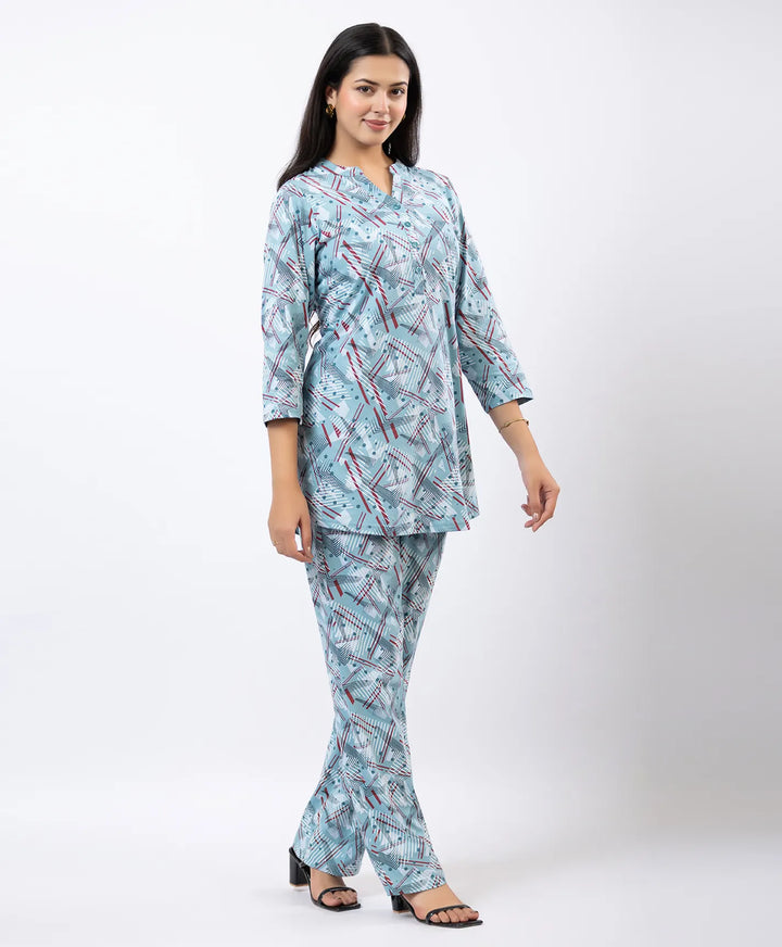 Relaxed Fit Printed Notch Neck Kurta & Straight Pants Set