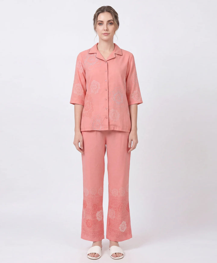 Printed Front Open Night Suit