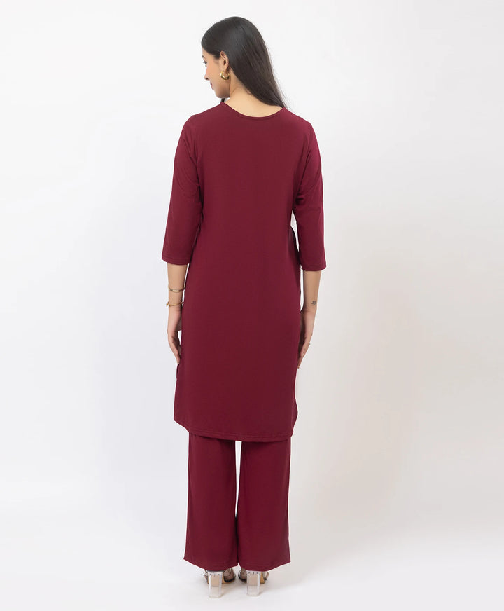 Stylish Neckline Embroidery Straight Kurta Pant Set