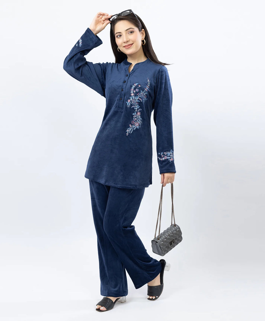 Premium Kurta Set with Band Neck and Sparkle Print