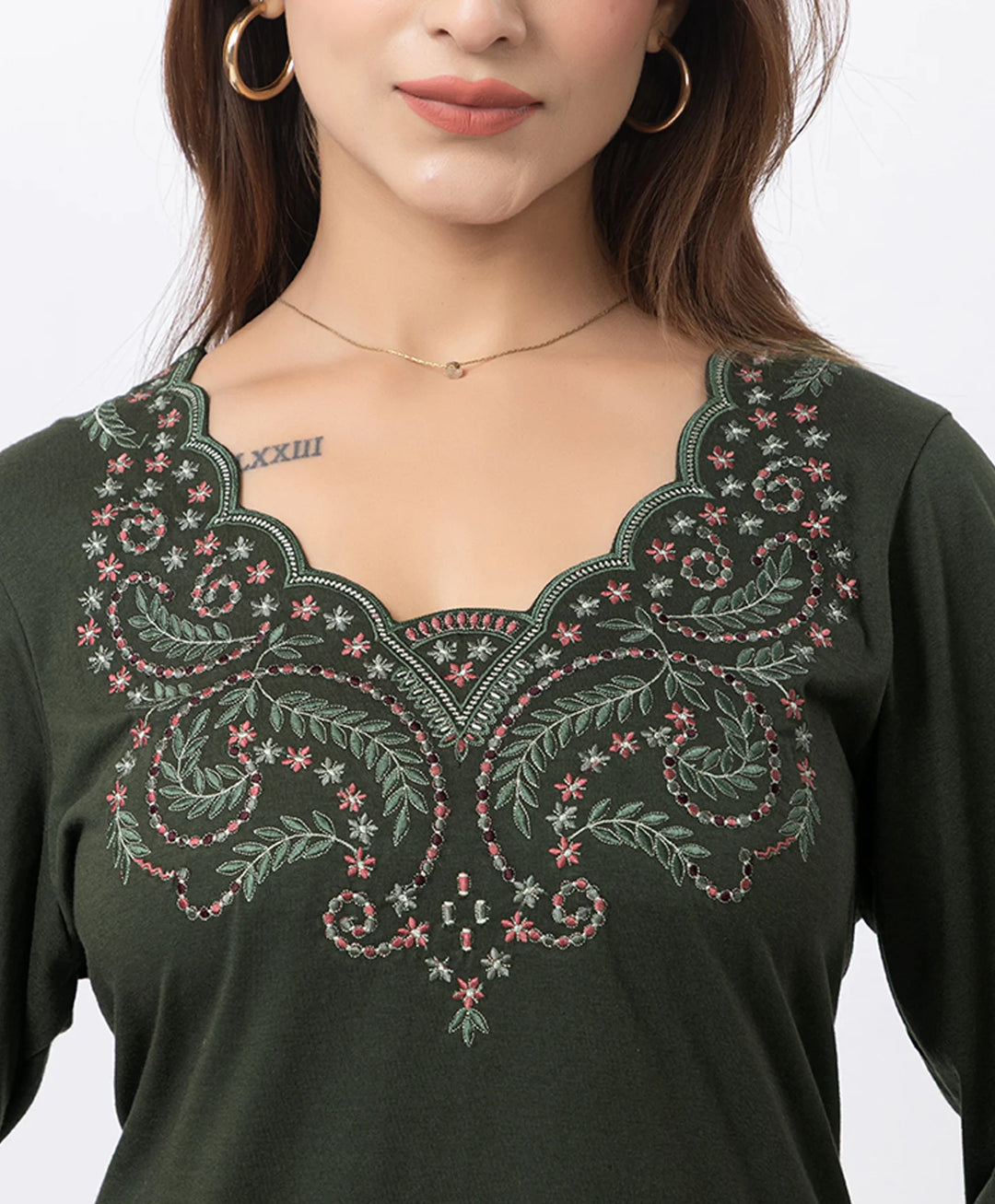 Graceful Long Kurta Set with Embroidered Neckline