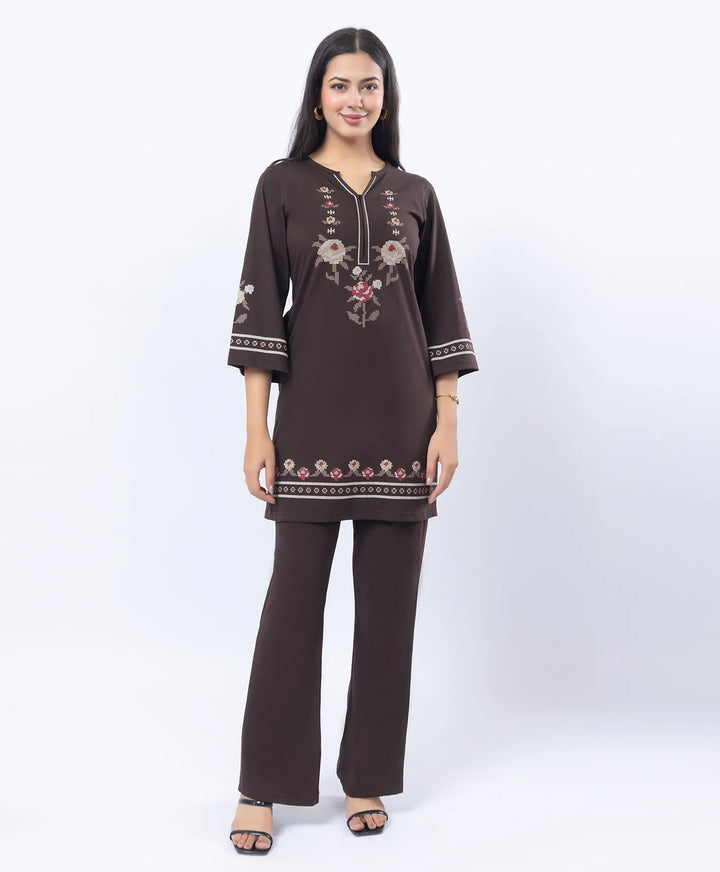 Floral Cross-Stitch Effect Pattern Printed Kurta Set