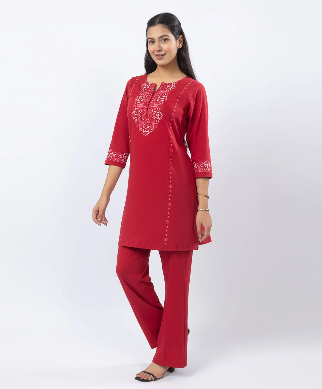 Embroidered-Style Printed Kurta Set