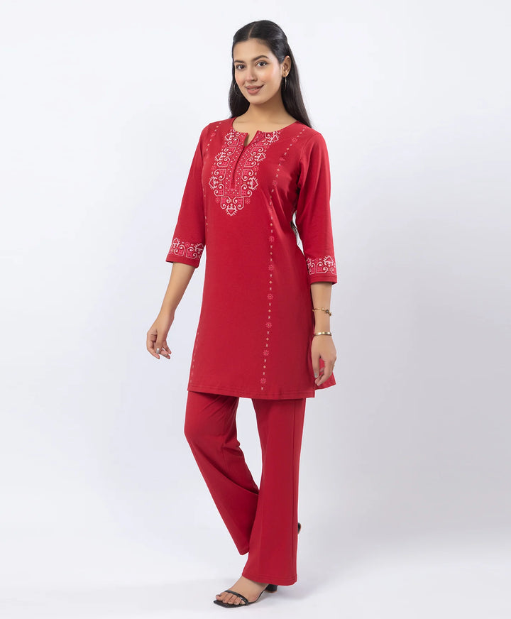 Embroidered-Style Printed Kurta Set