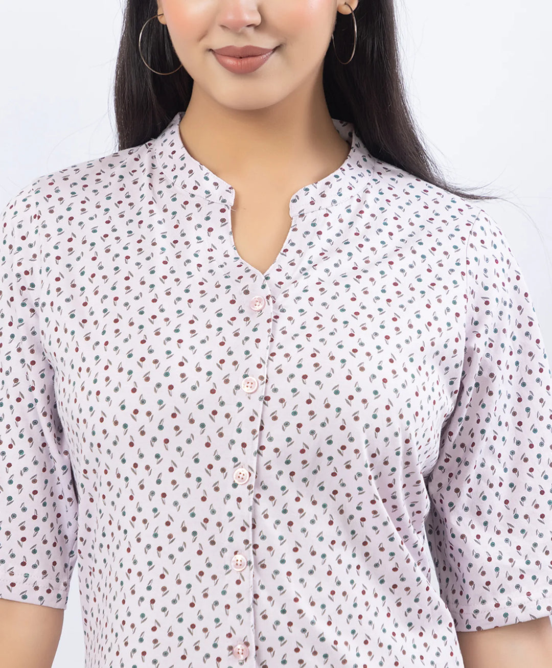 Front-Open Printed Wide-Leg Night Suit