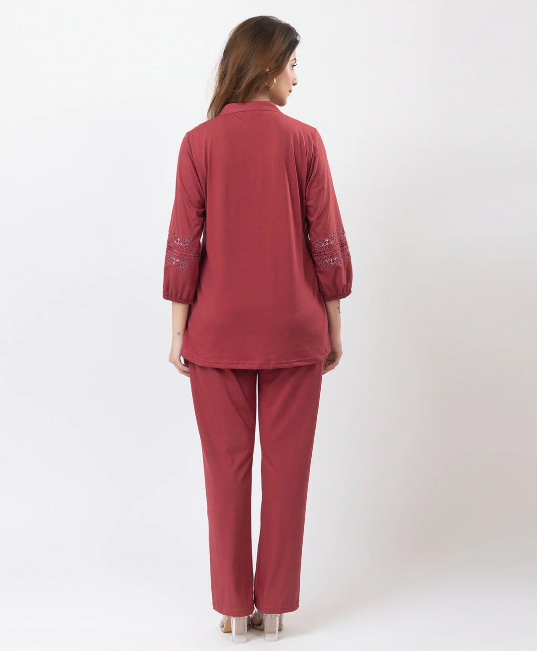 Elegant V-Neck Embroidered Co-Ord Set