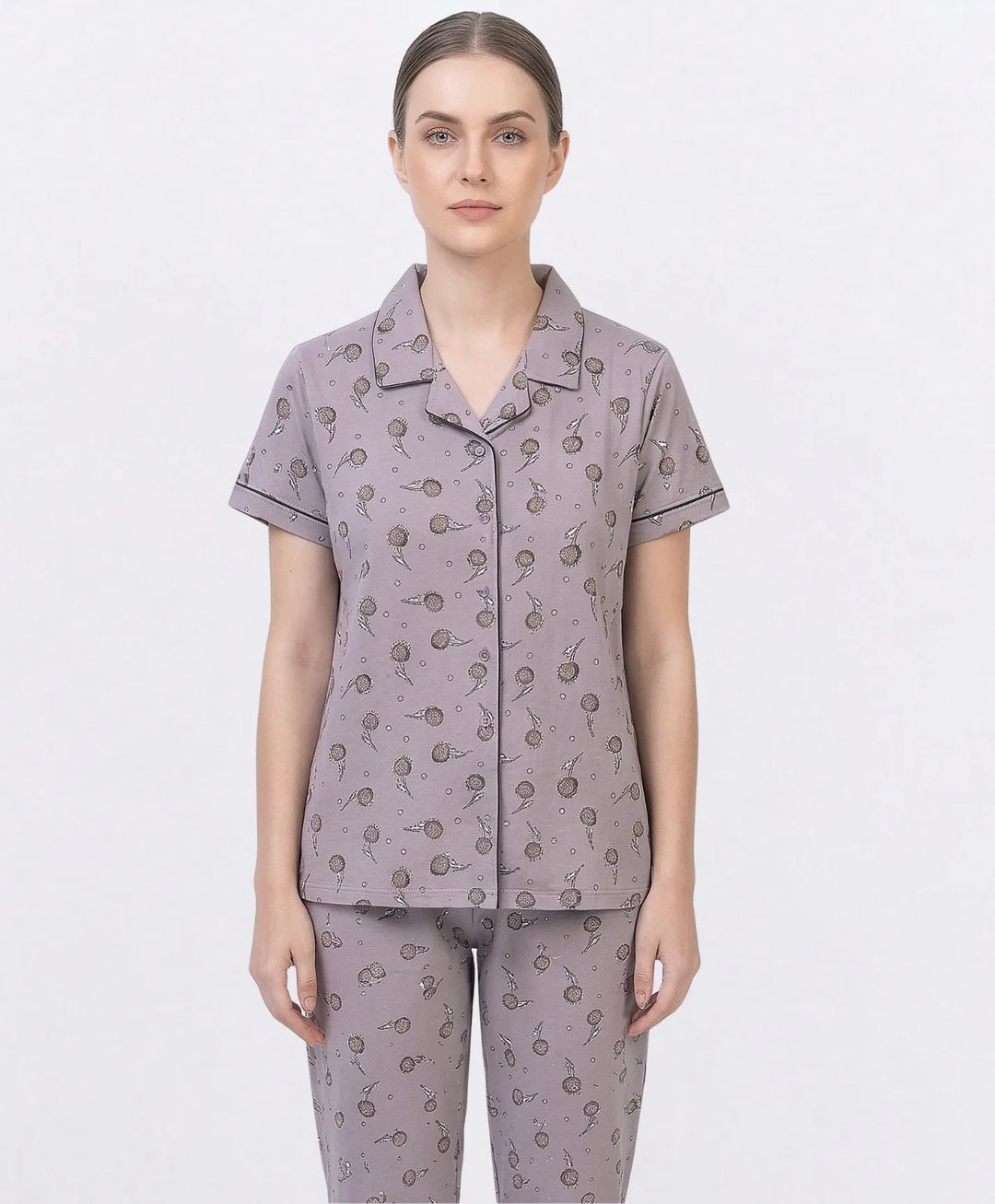 Collared Front Open Nightwear Set