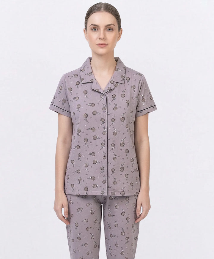 Collared Front Open Nightwear Set