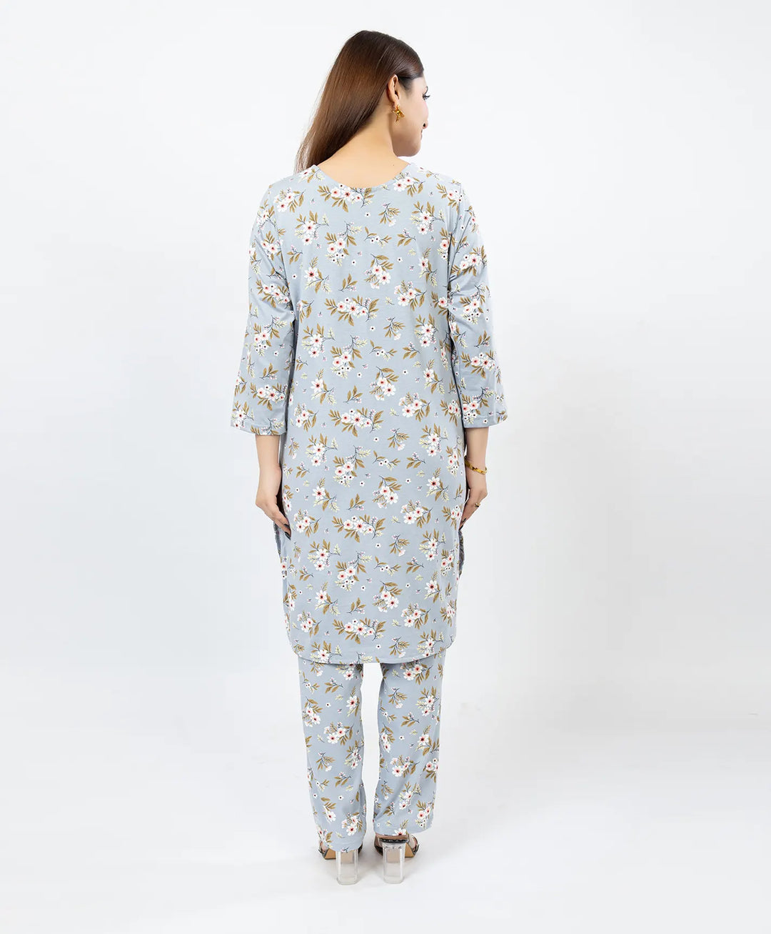 Quarter Sleeve Printed Cotton Kurta with Straight Pant Set