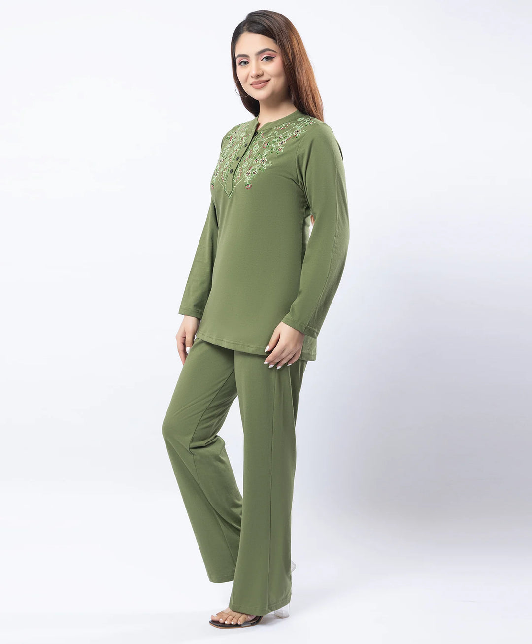 Embroidered Full Sleeve Mandarin Collar Co-Ord Set