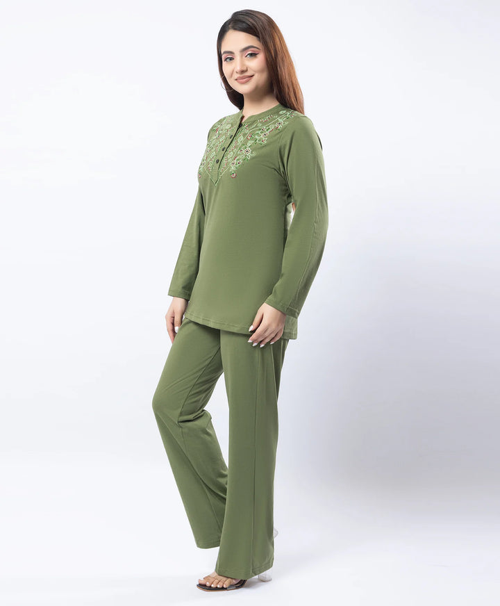 Embroidered Full Sleeve Mandarin Collar Co-Ord Set