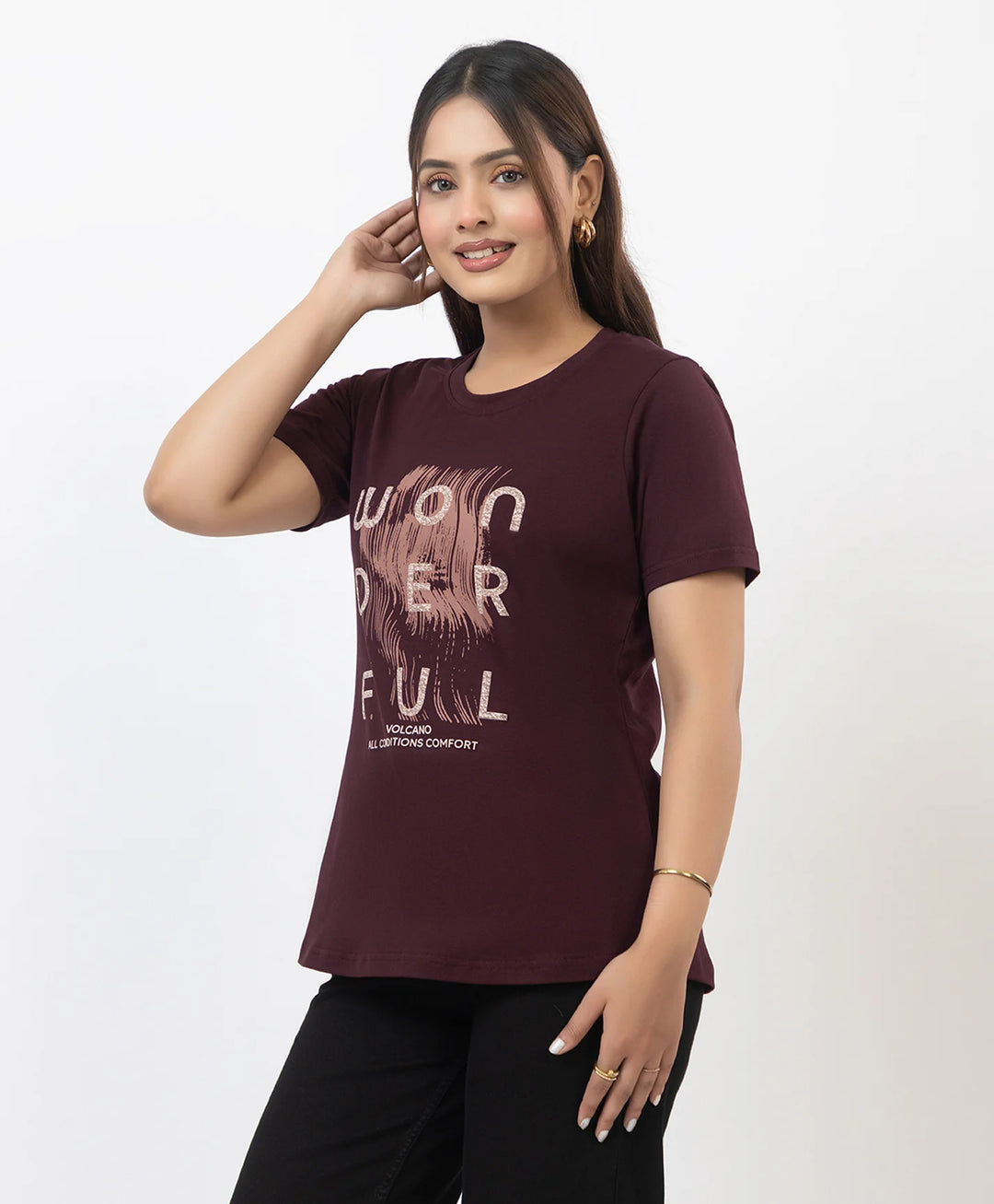 Premium Graphic Print Round Neck Short Sleeve Top