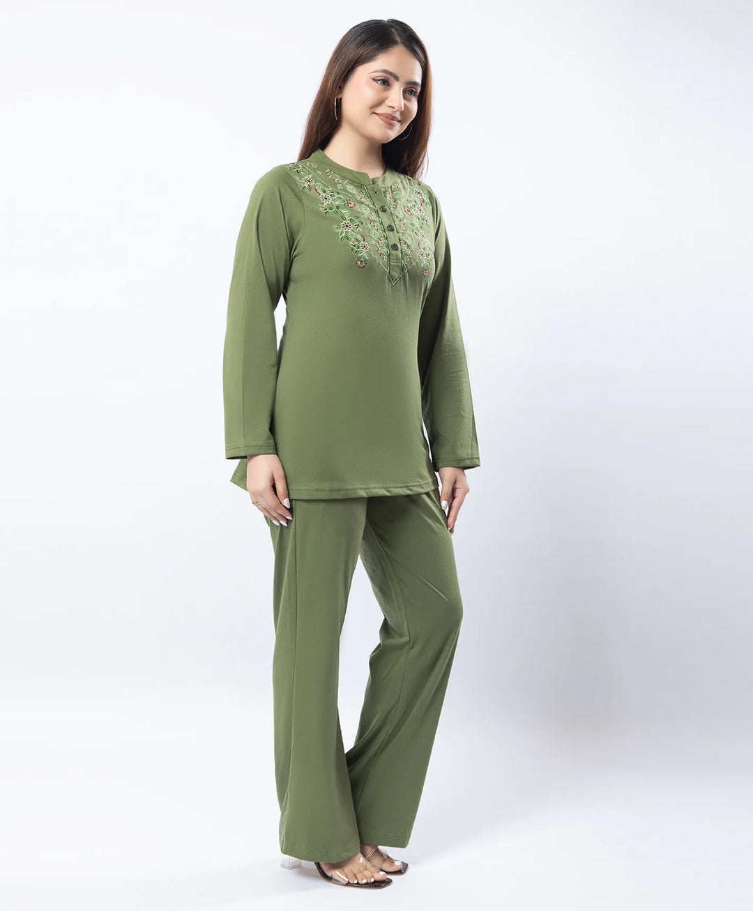 Embroidered Full Sleeve Mandarin Collar Co-Ord Set