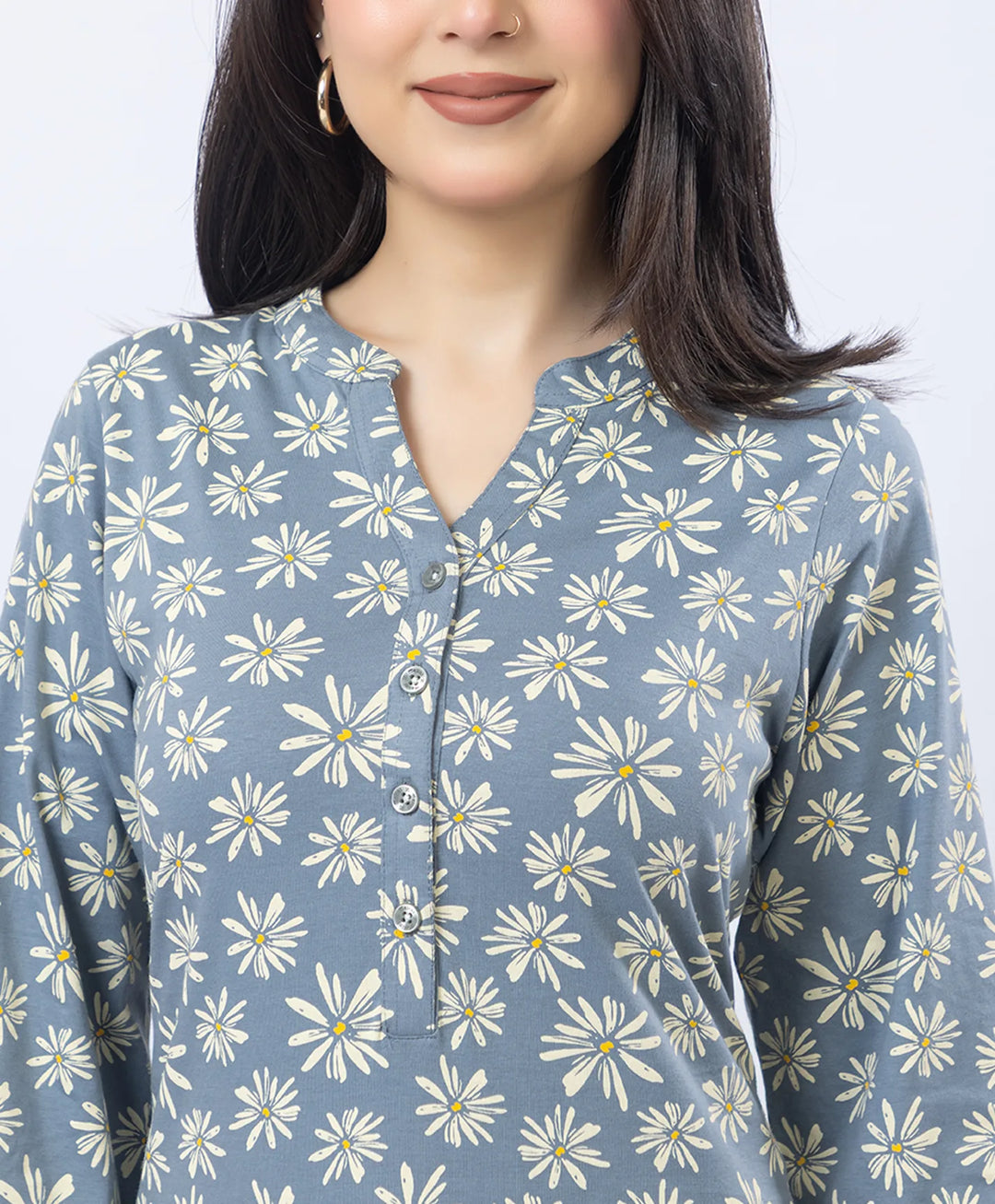 Floral Print Straight Silhouette Long Kurti
