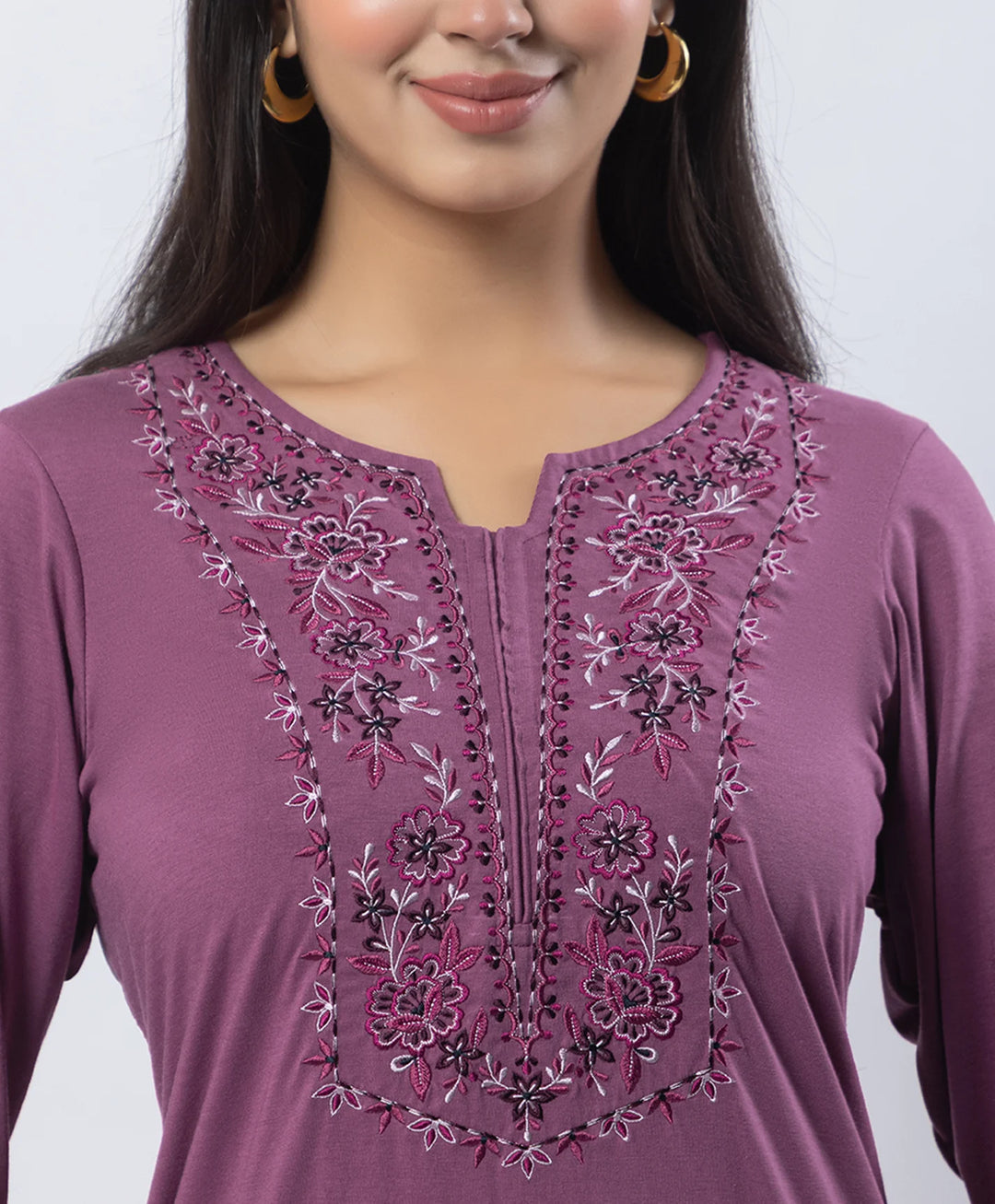 Stylish Neckline Embroidery Straight Kurta Pant Set