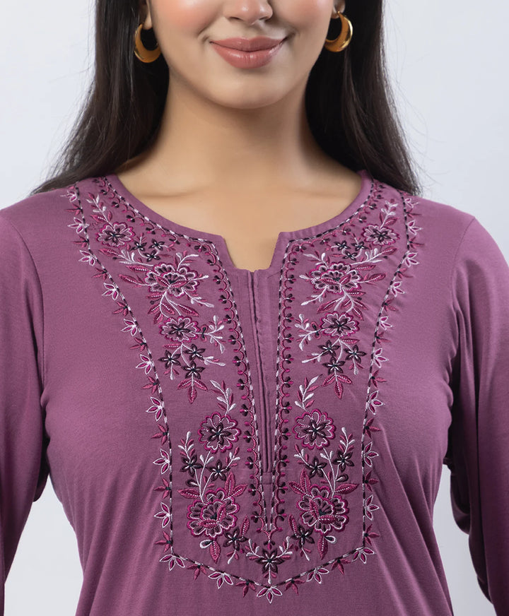 Stylish Neckline Embroidery Straight Kurta Pant Set