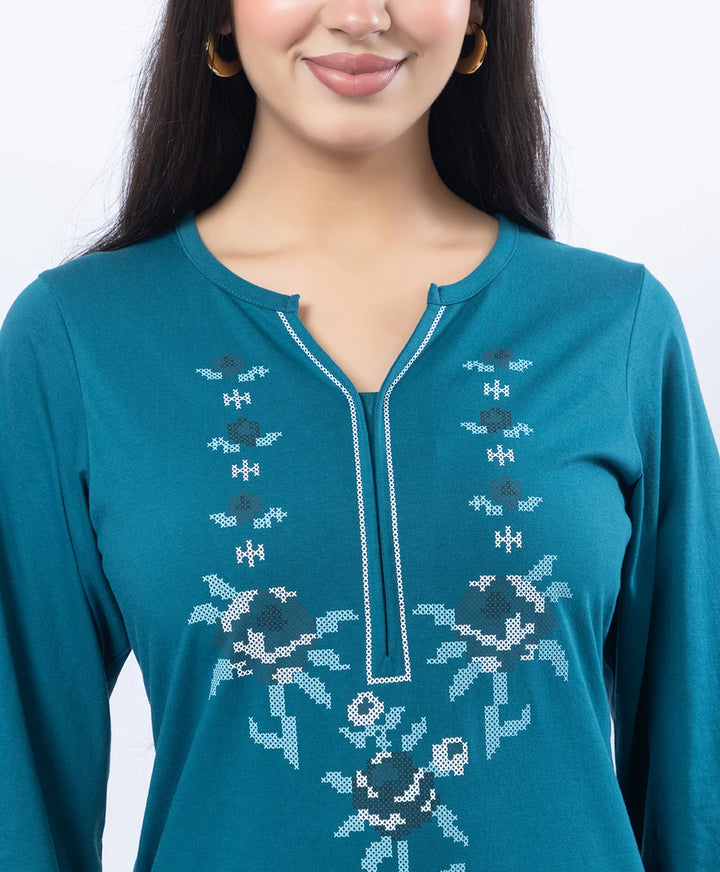 Floral Cross-Stitch Effect Pattern Printed Kurta Set