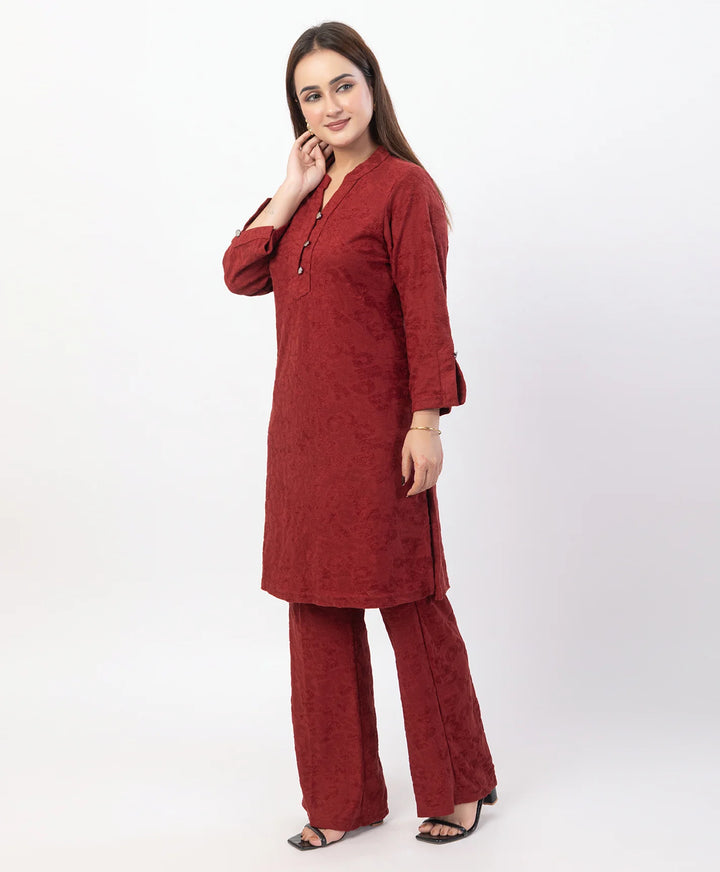 Straight Fit Kurta Set with Buttoned V-Placket & Notched Cuff Sleeves
