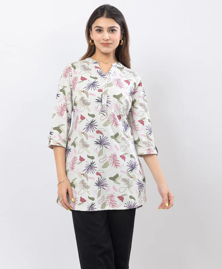 Floral Print Three-Quarter Sleeve Short Kurti