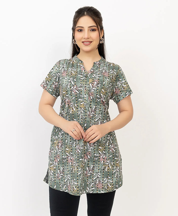 Floral Print Short Sleeve Tunic Kurti