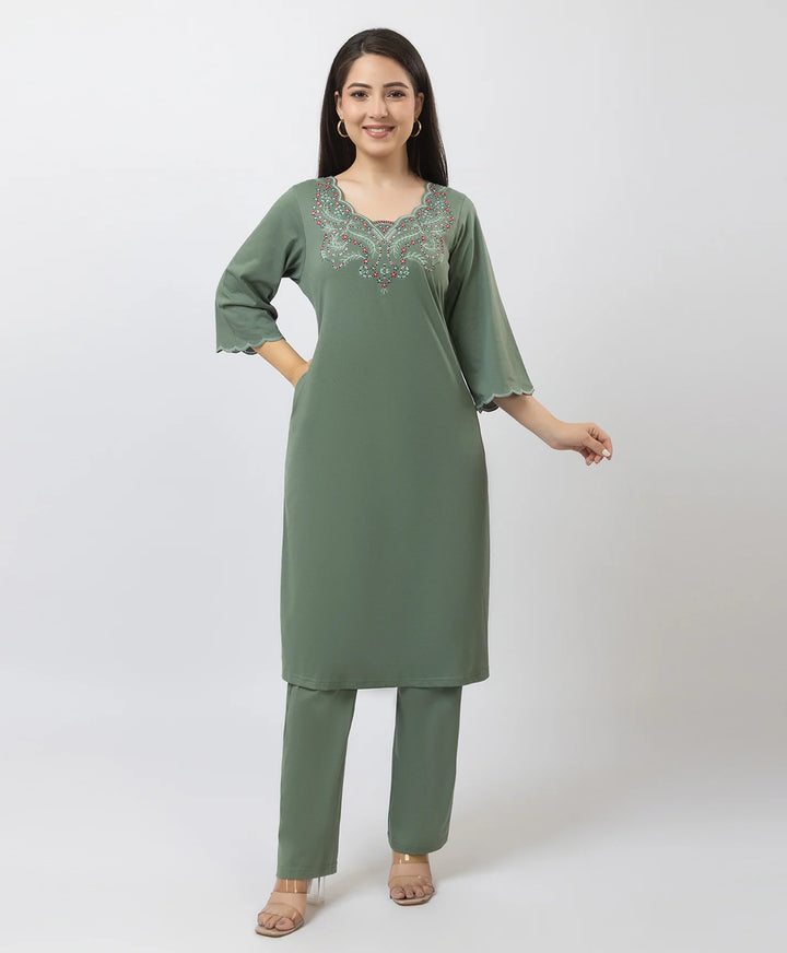 Straight-Cut Embroidered Kurta with Pants