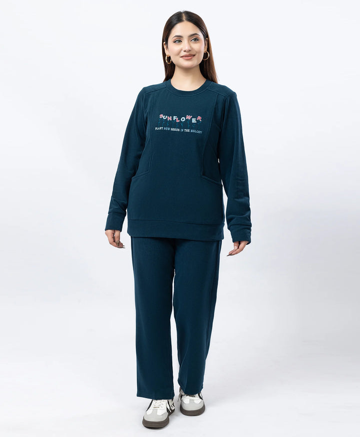 Round Neck Embroidered Tracksuit with Front Pocket