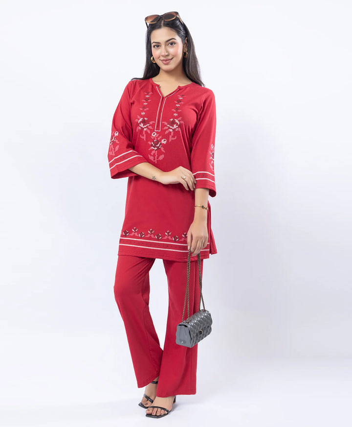 Floral Cross-Stitch Effect Pattern Printed Kurta Set
