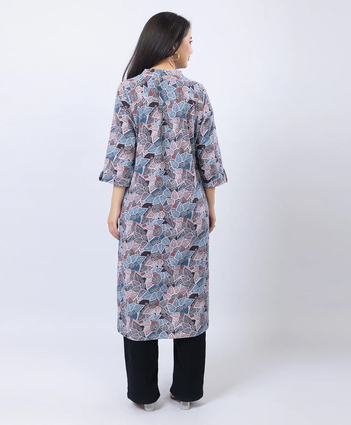 Floral Print Straight Silhouette Long Kurti