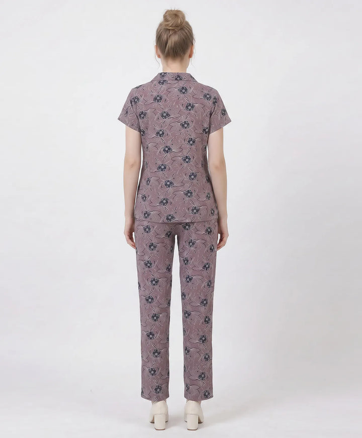 Floral Charm Front Open Night Suit