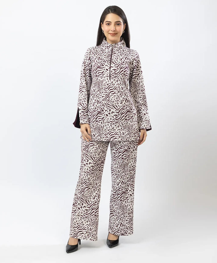 Fashion-Forward Printed Kurta with Stand Collar & Matching Straight Lower.
