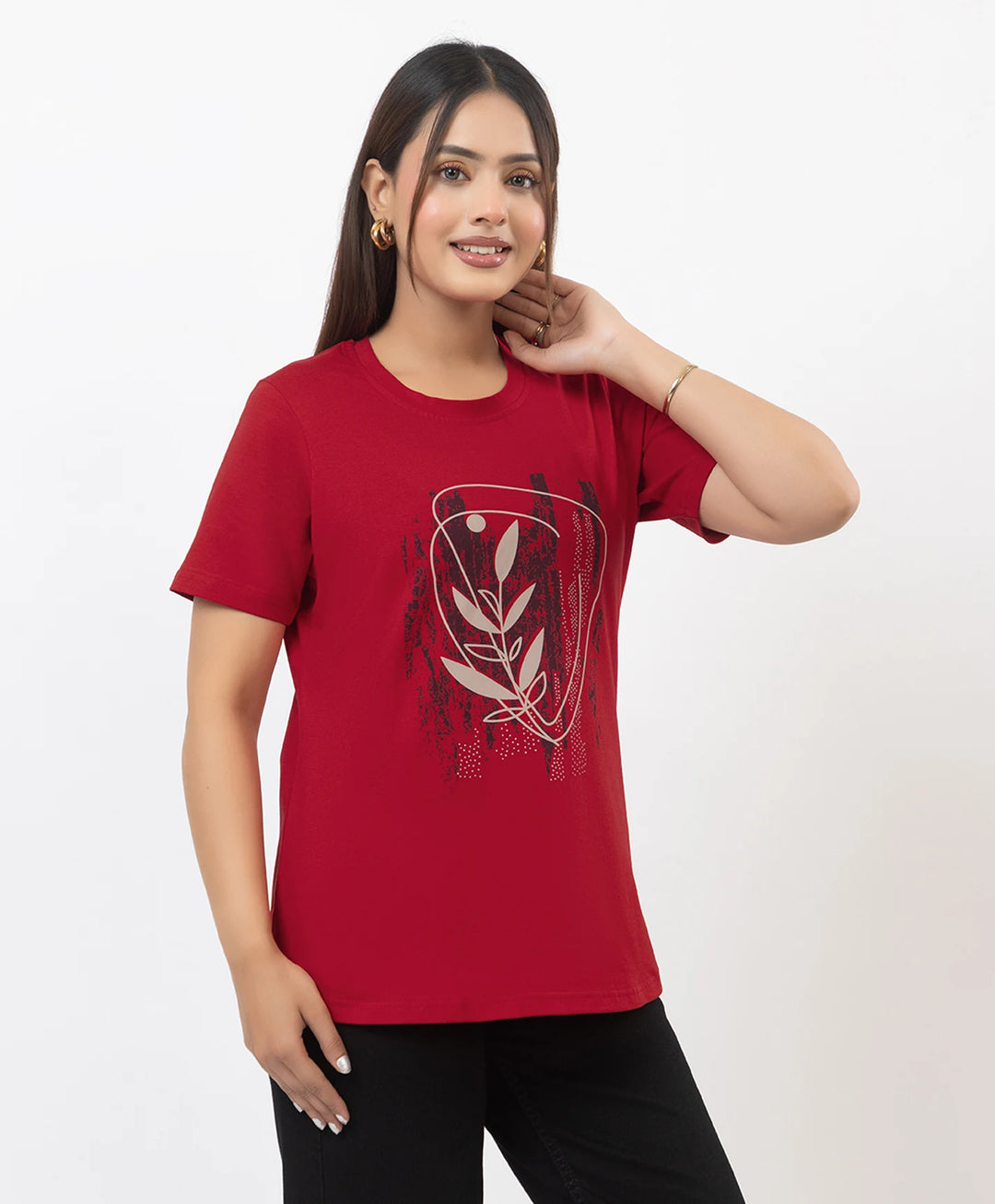 Premium Graphic Print Round Neck Short Sleeve Top