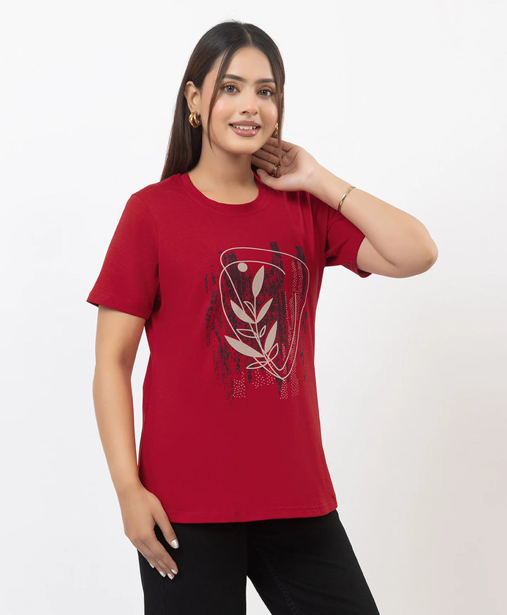 Premium Graphic Print Round Neck Short Sleeve Top