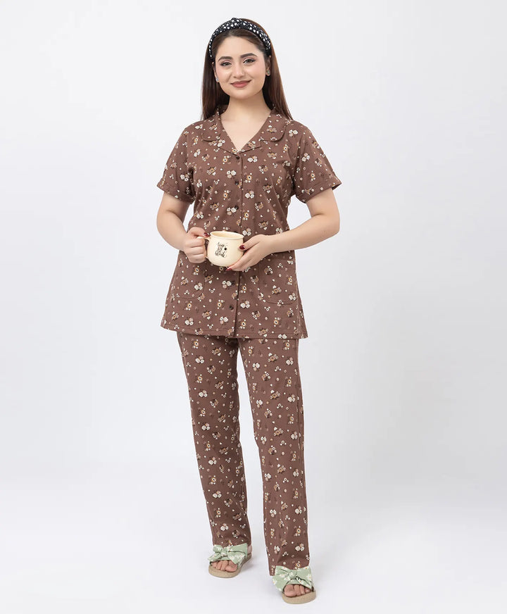 Floral Charm Front Open Night Suit