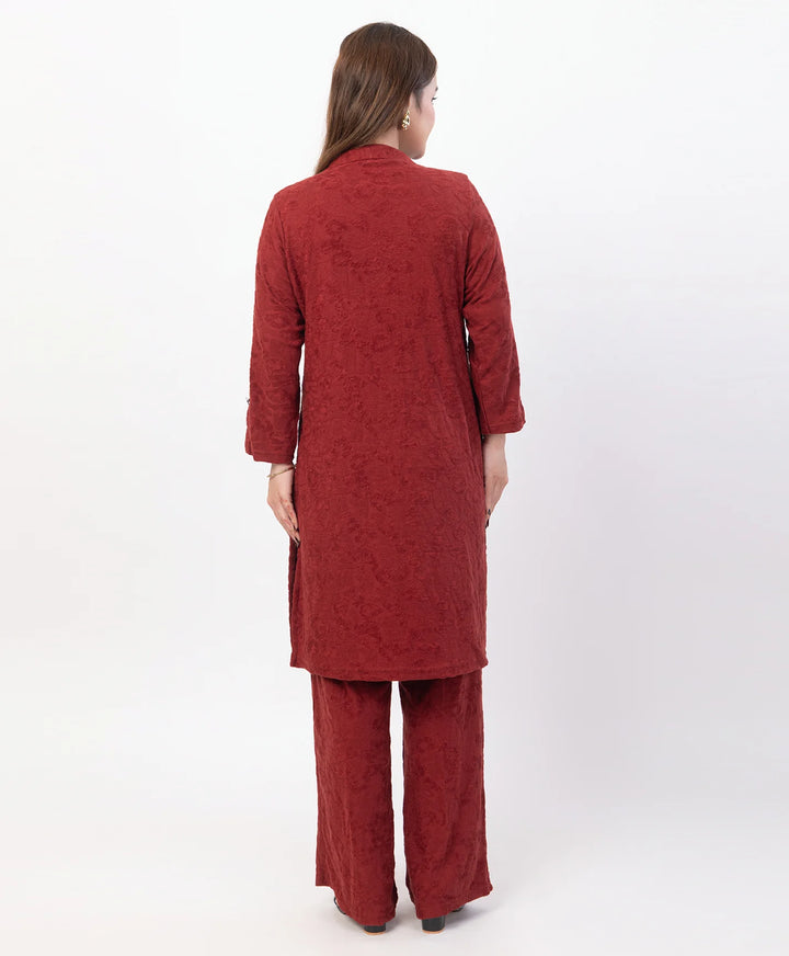 Straight Fit Kurta Set with Buttoned V-Placket & Notched Cuff Sleeves